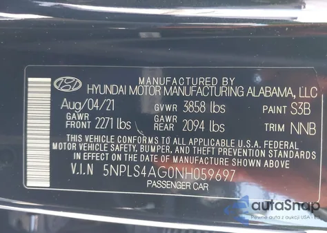 2022 Hyundai Elantra Sel from USA, damaged, VIN 5NPLS4AG0NH059697